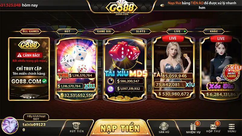 Cổng game Go88 với các trò chơi tài xỉu đa dạng