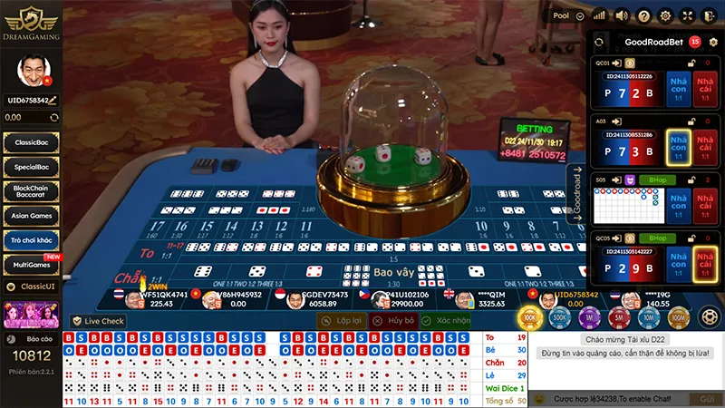 Giao diện chơi Sicbo trực tuyến