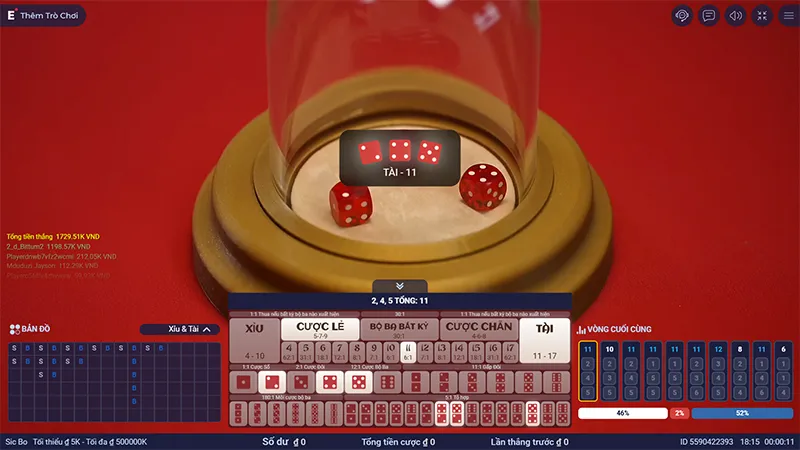 Bàn chơi Sicbo cùng các cửa cược phổ biến